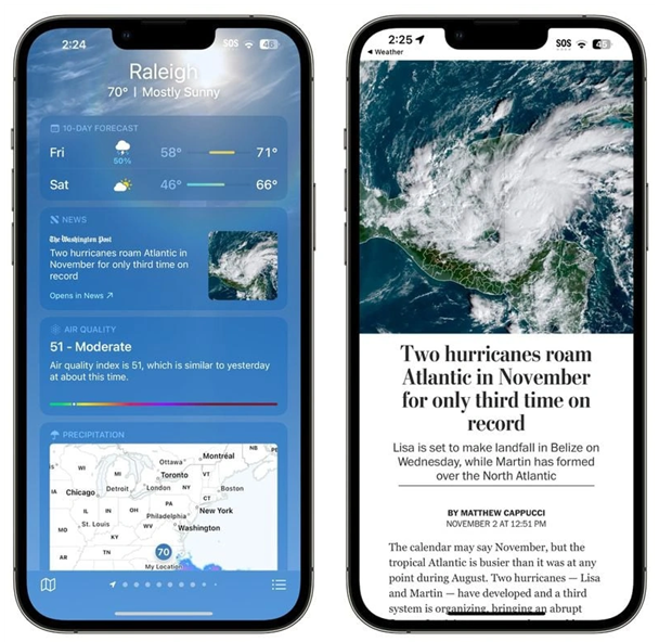 密山苹果14维修分享iPhone 14手机如何看天气时顺带看新闻 