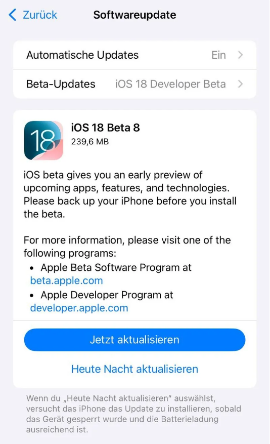 密山苹果手机维修分享苹果 iOS / iPadOS 18 开发者预览版 Beta 8 发布 